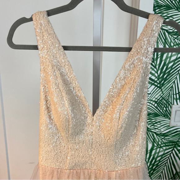 Fame and Partners Blush Pink Sequin and Tulle Open Back Gown Size 4 - Picture 3 of 12